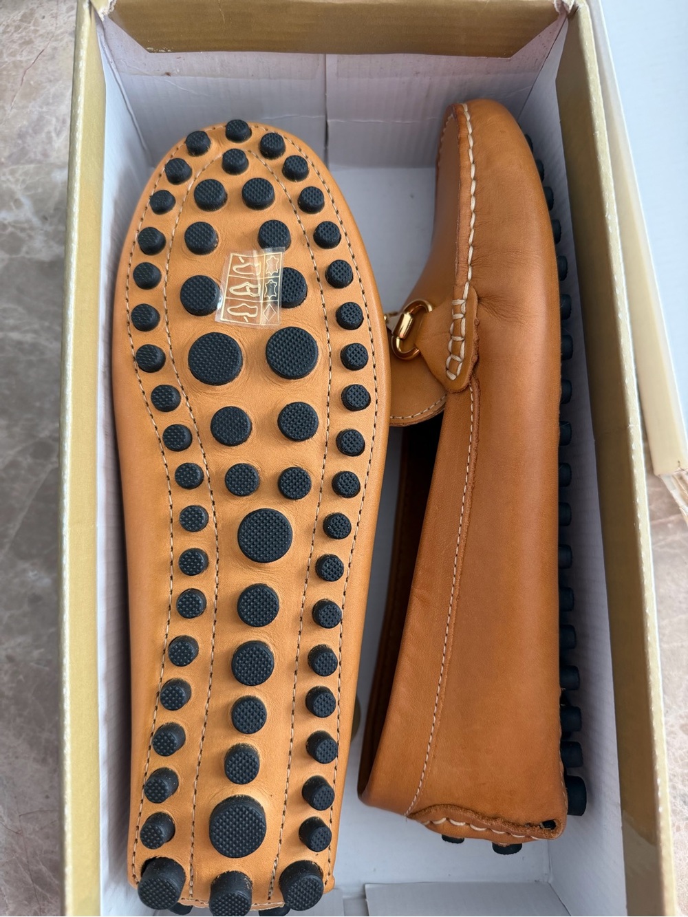 Mercanti Fiorentini Women's Leather Moccasins in Light Brown with Gold Bit - Picture 2 of 4